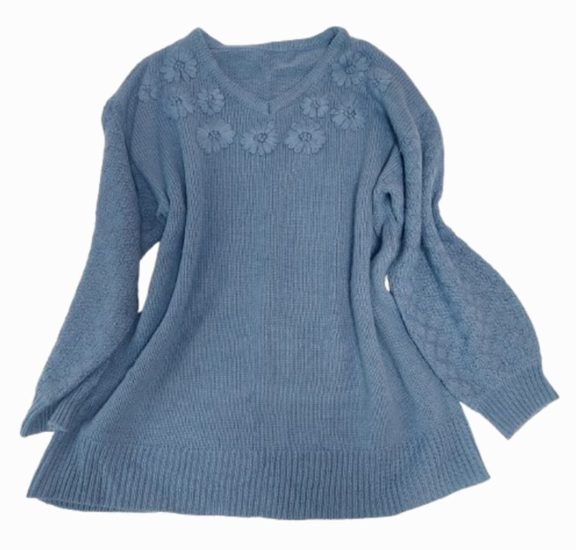 모리걸 꽃자수 하늘색 스웨터 니트 상품이미지1