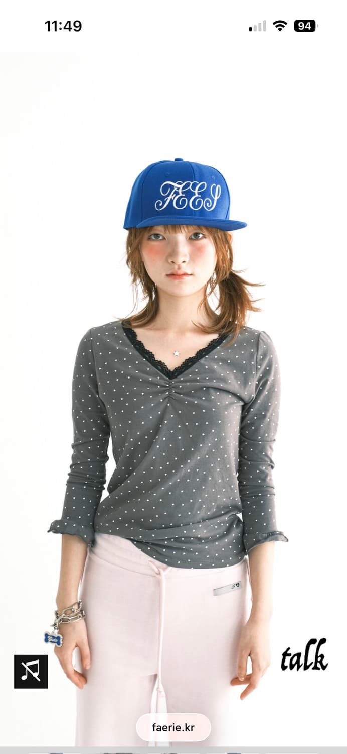 샵페어리 미니 하트 레이스 탑 차콜 상품이미지1