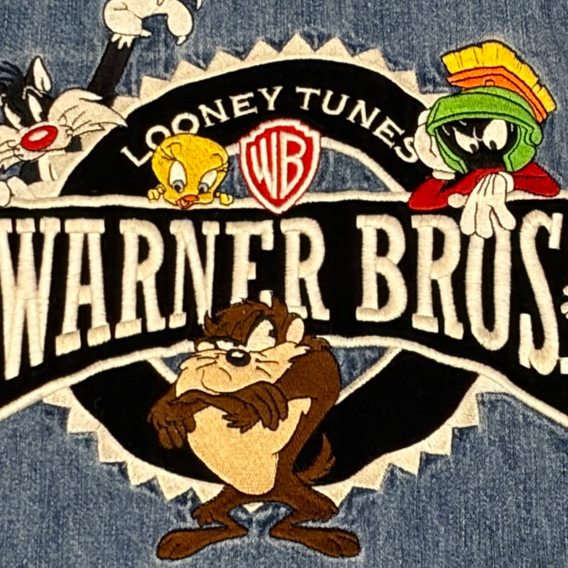 90s 미국 빈티지 루니툰즈 워너브라더스 연청 청남방 데님셔츠 상품이미지4