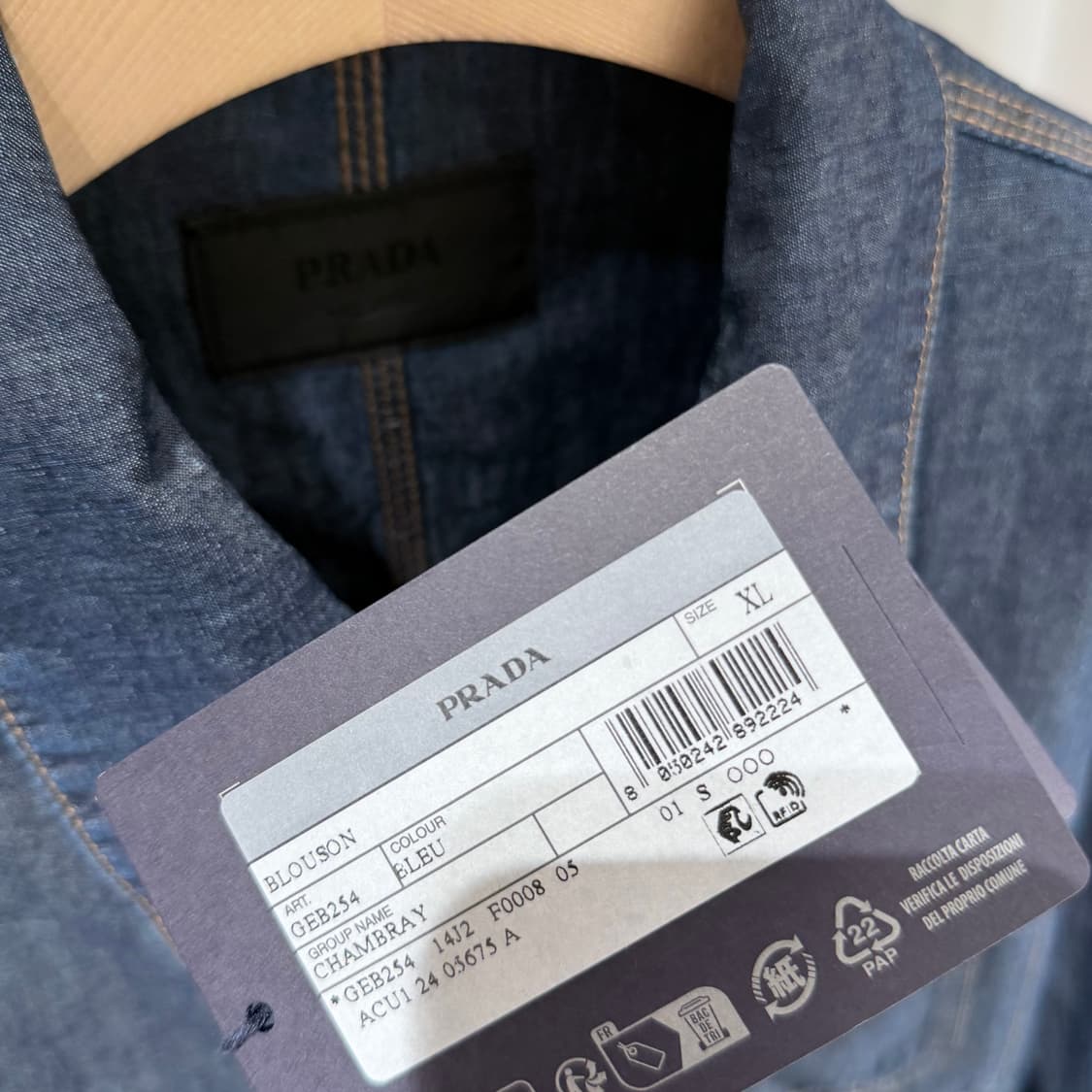 (A+/XL) / 프라다 삼각로고 샴브레이 블루종 봄버 데님 자켓 상품이미지5