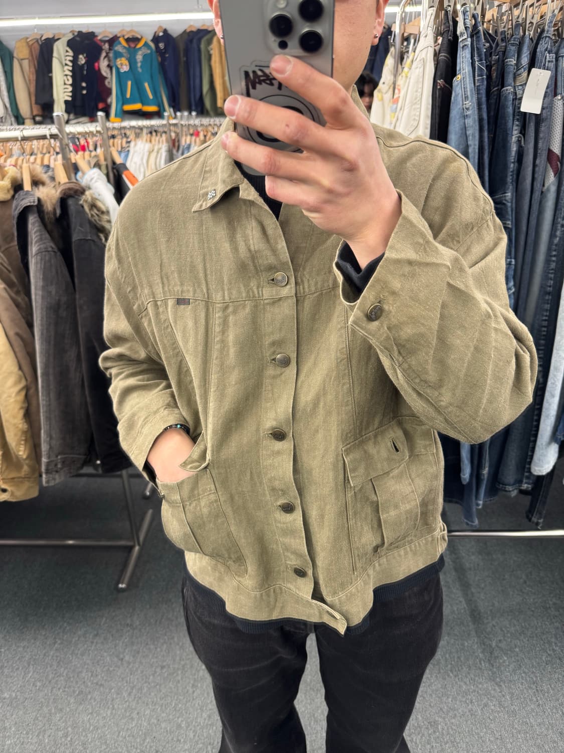 M)Papas 빈티지 자수 포인트 카키 몬순 셔츠 자켓 상품이미지1