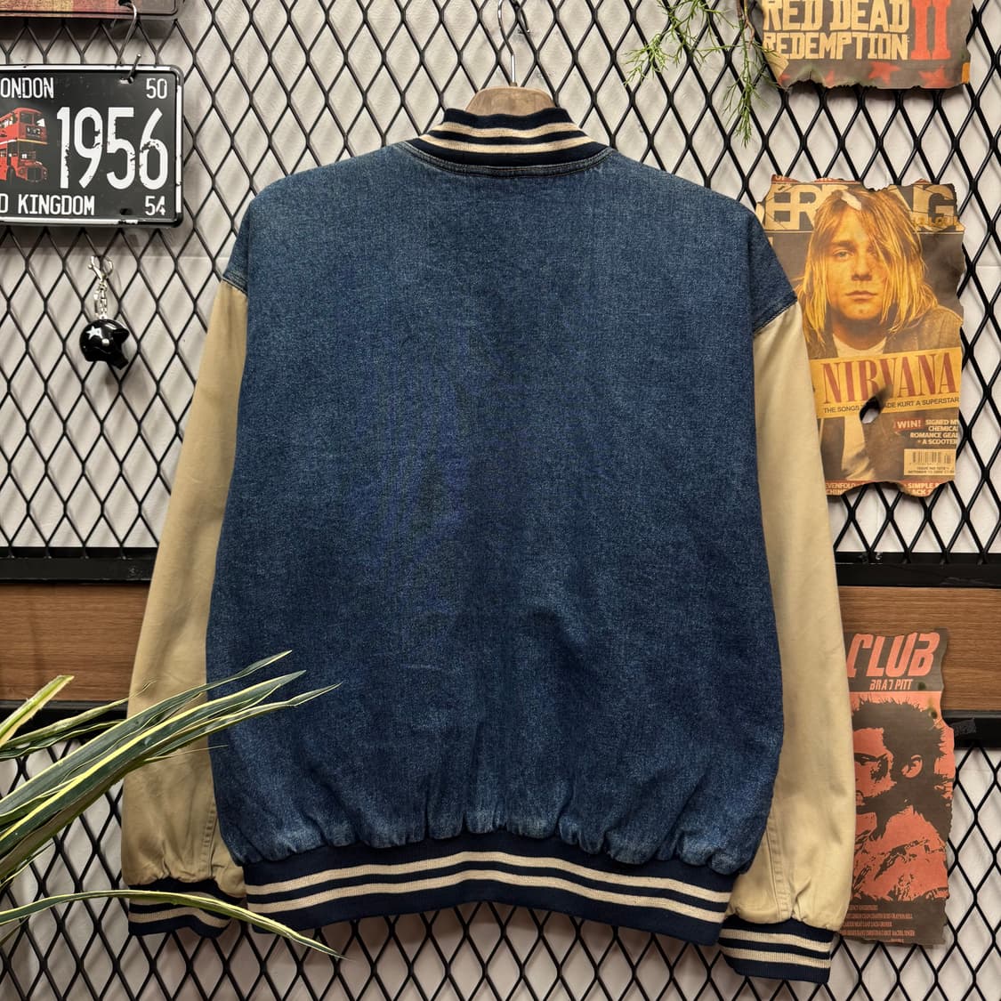 90s USA VINTAGE 데님 바시티자켓 베이지 배색 진청 상품이미지2