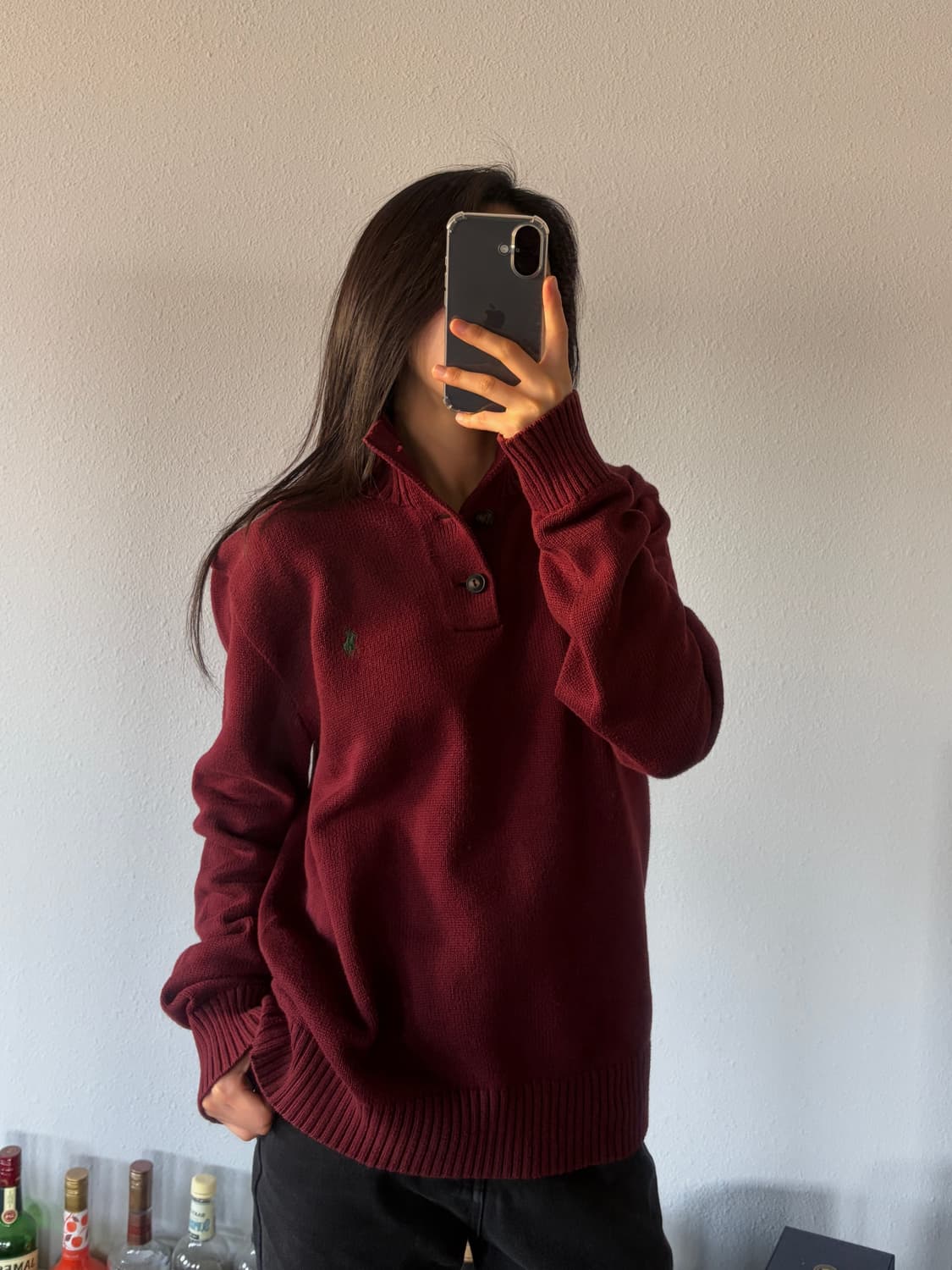 [L]폴로 랄프로렌 버튼 하이넥 버건디 코튼 니트 상품이미지1