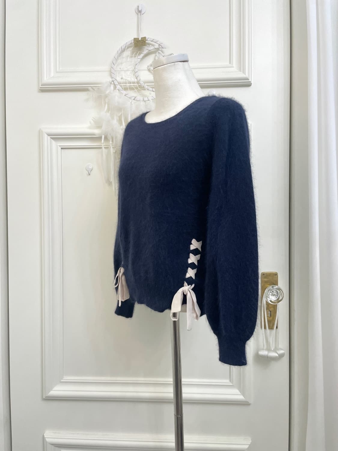 navy angora lovely bow point knit top 상품이미지2