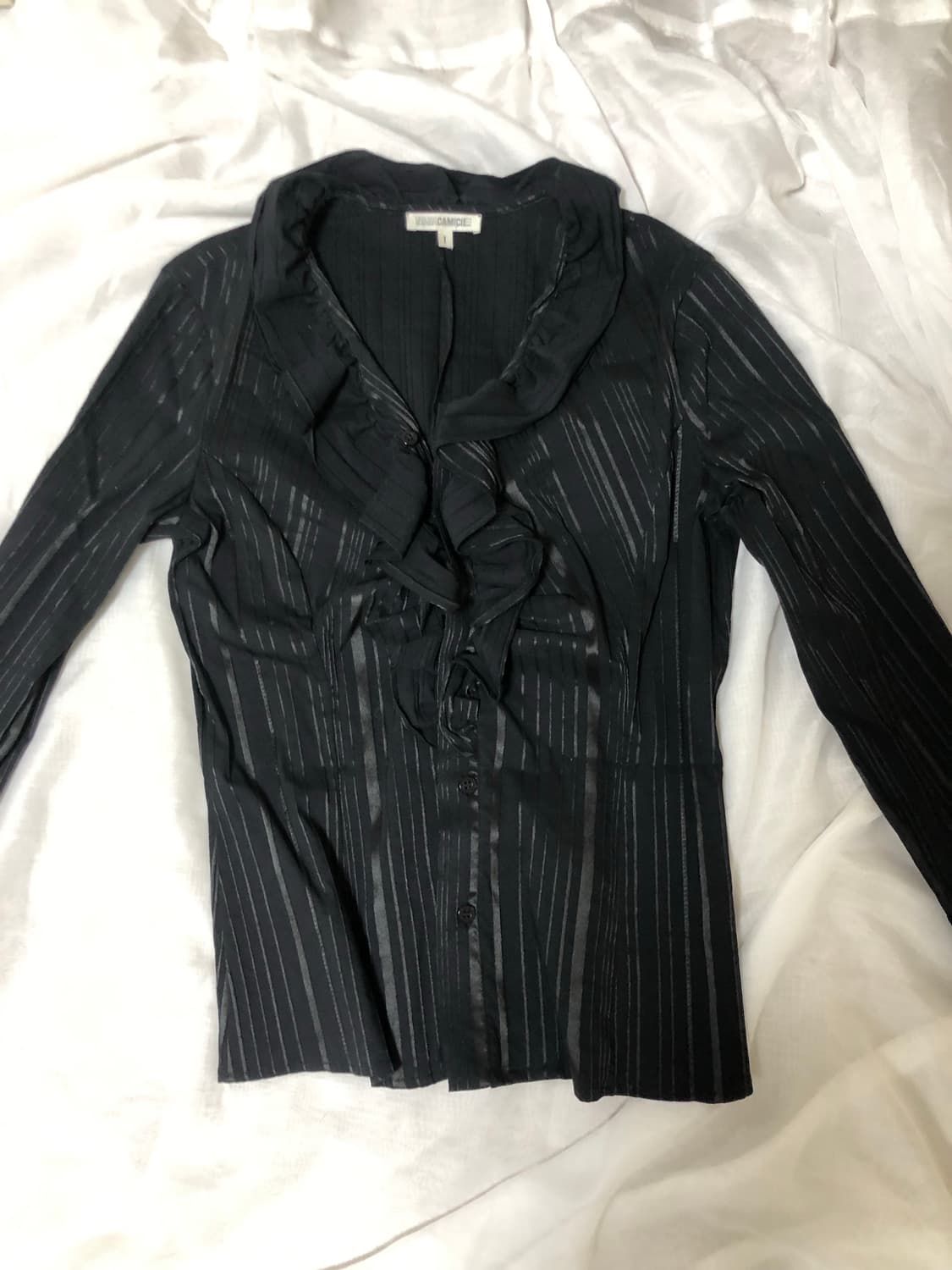 나라까미체 스트라이프 스판 셔츠 블랙 긱시크 고딕 상품이미지1