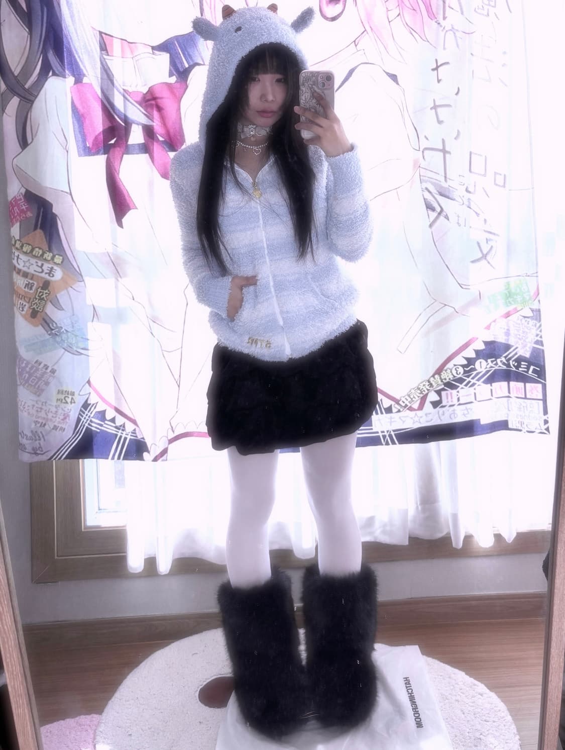 Stpr 염소 후와 아노깔 스트라이프 플리스 후드집업 상품이미지2