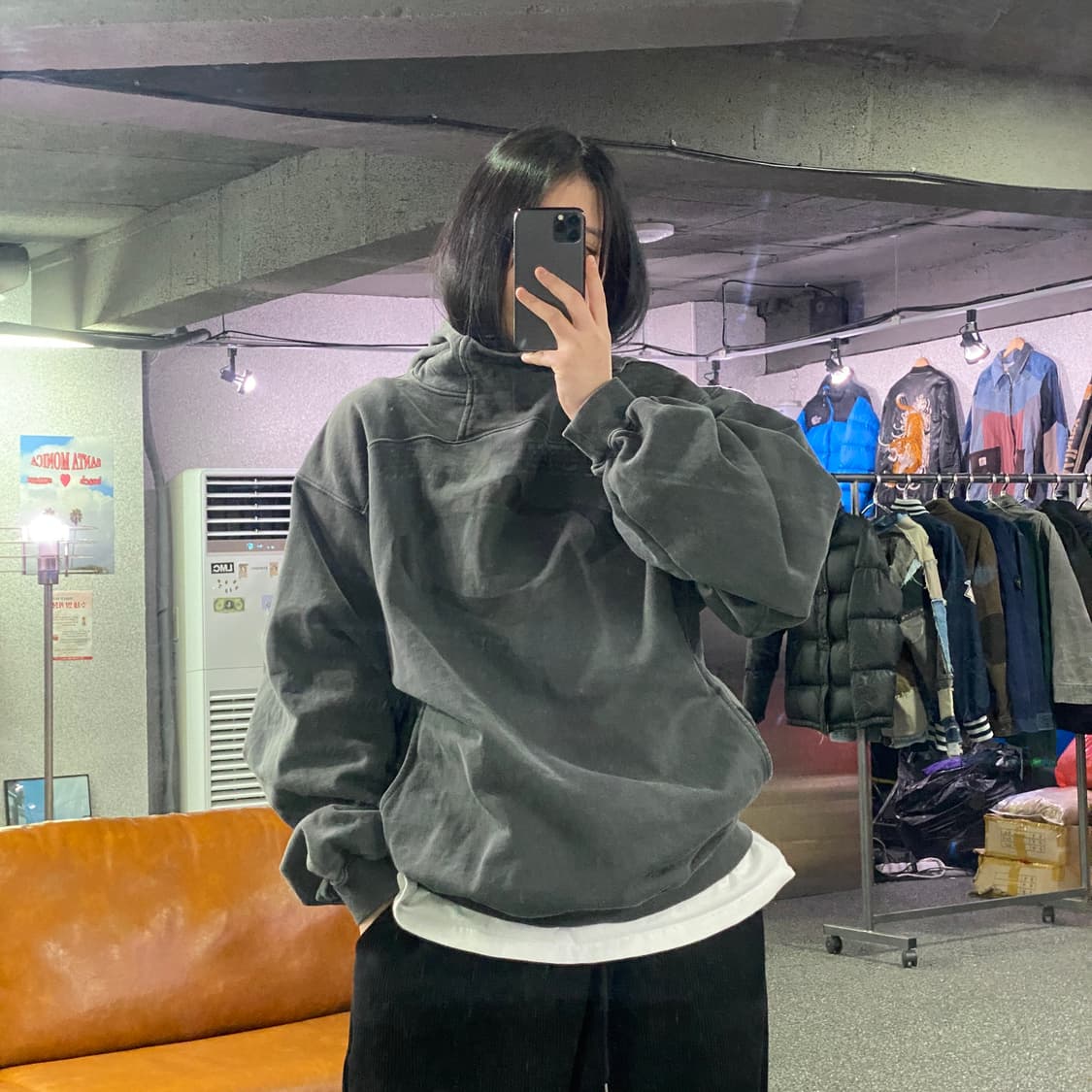 미스치프 사이드 버튼 차콜 워시드 후드티 B3911 상품이미지1