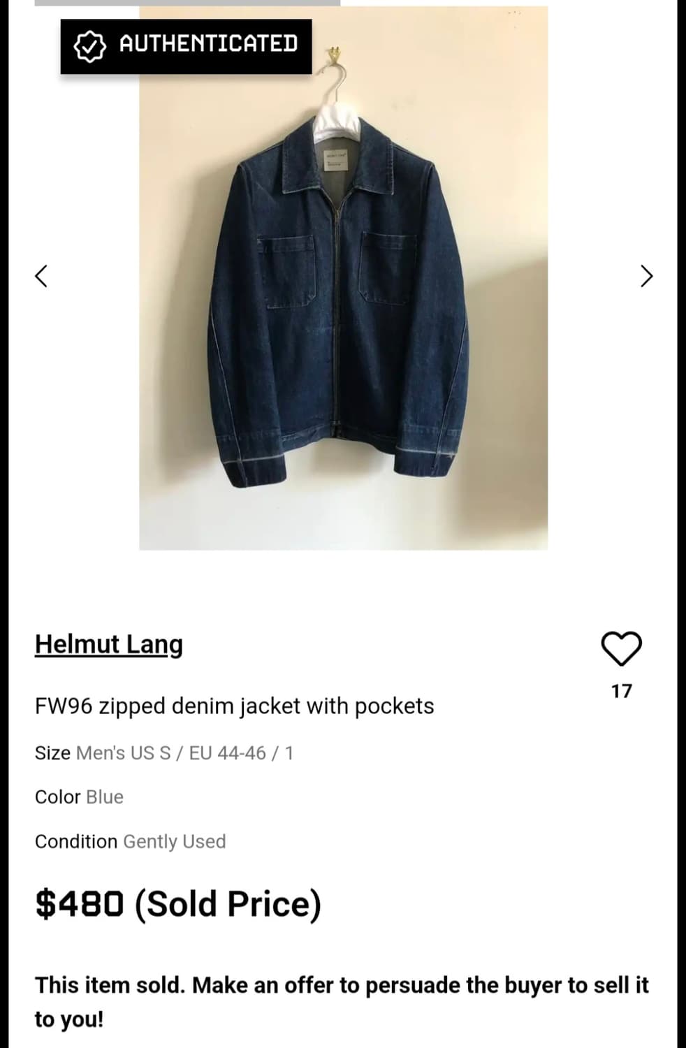 1996 Helmut lang denim jacket 상품이미지1