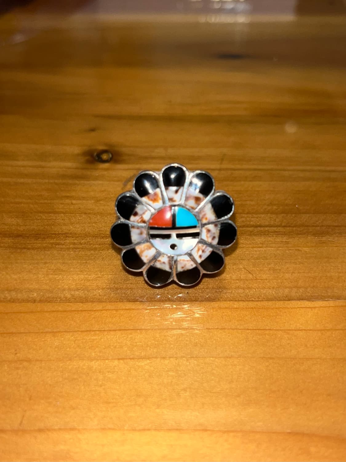 빈티지 오리지널 인디언 쥬얼리 | 주니(Zuni) '썬페이스' 인레이 링 상품이미지1