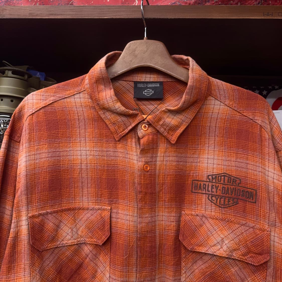 할리 데이비슨 스펠아웃 빅 로고 엘보 패치 플란넬 워크 체크 셔츠 상품이미지3