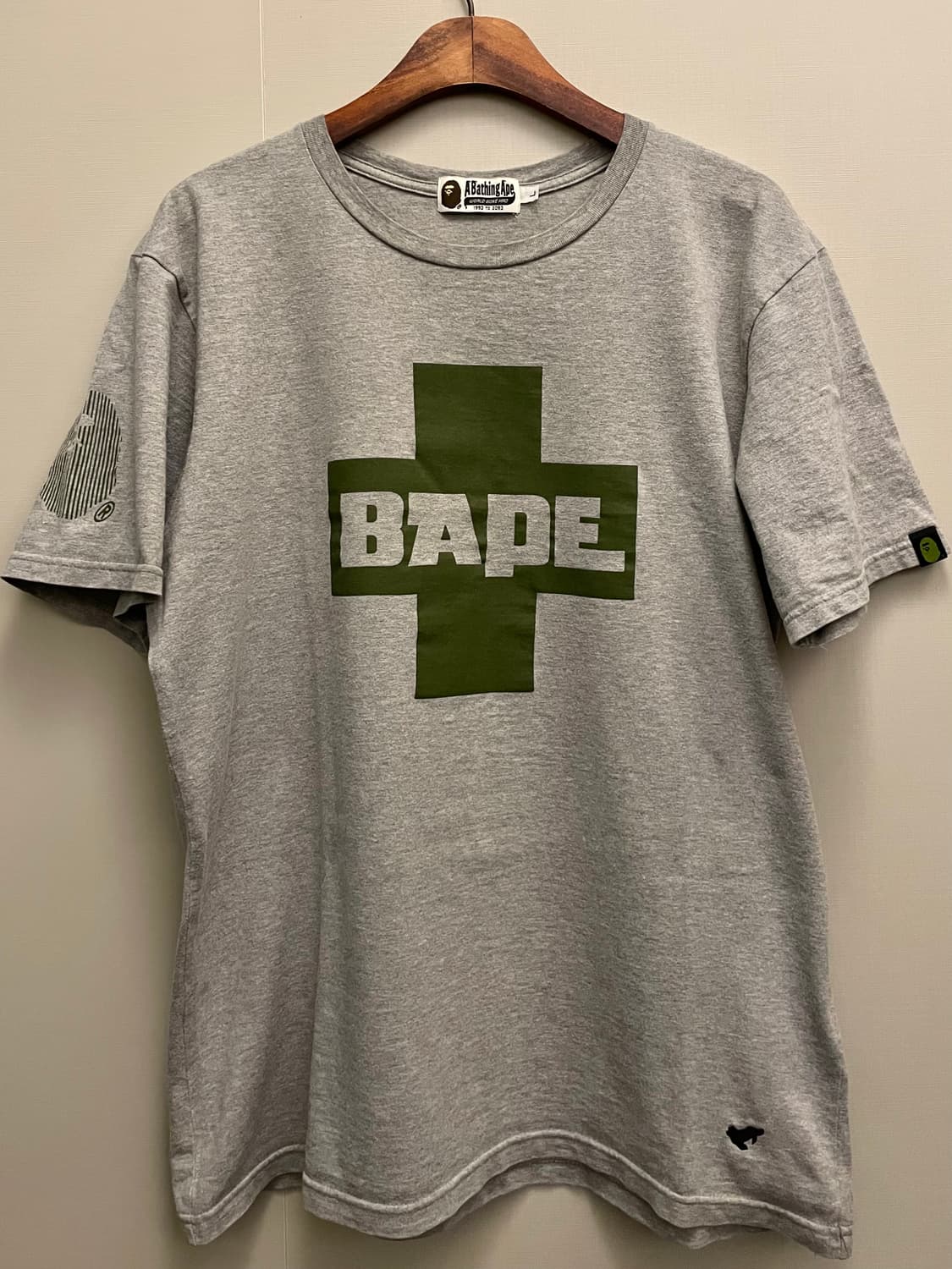 (L)10s BAPE 베이프 초기 로고 코튼 반팔티셔츠 그레이 상품이미지1