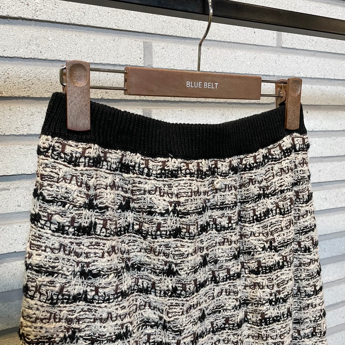 JPN VINTAGE 니트 미니 스커트 트위드 짜임 밴딩 디테일 아이보리 상품이미지4