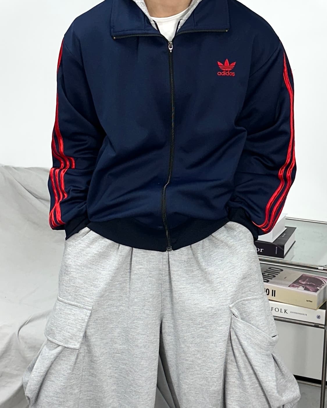 아디다스 빅로고 네이비 레드 트랙탑 져지 상품이미지1