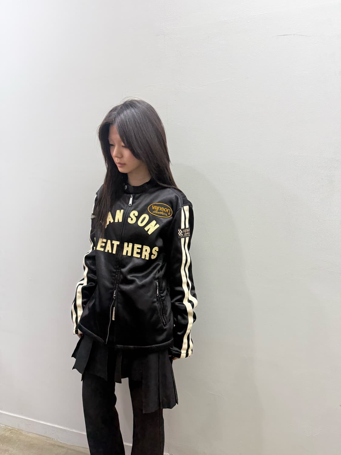 밴슨 로고 디테일 바이커 자켓 상품이미지1