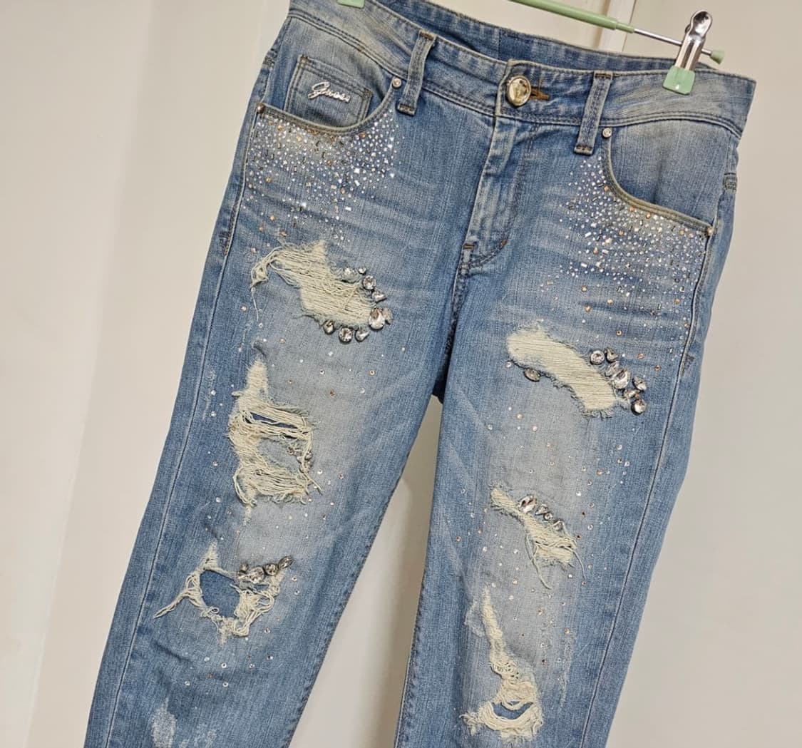 게스 스와르브스키  데미지 스판 청데님 팬츠 55 상품이미지9