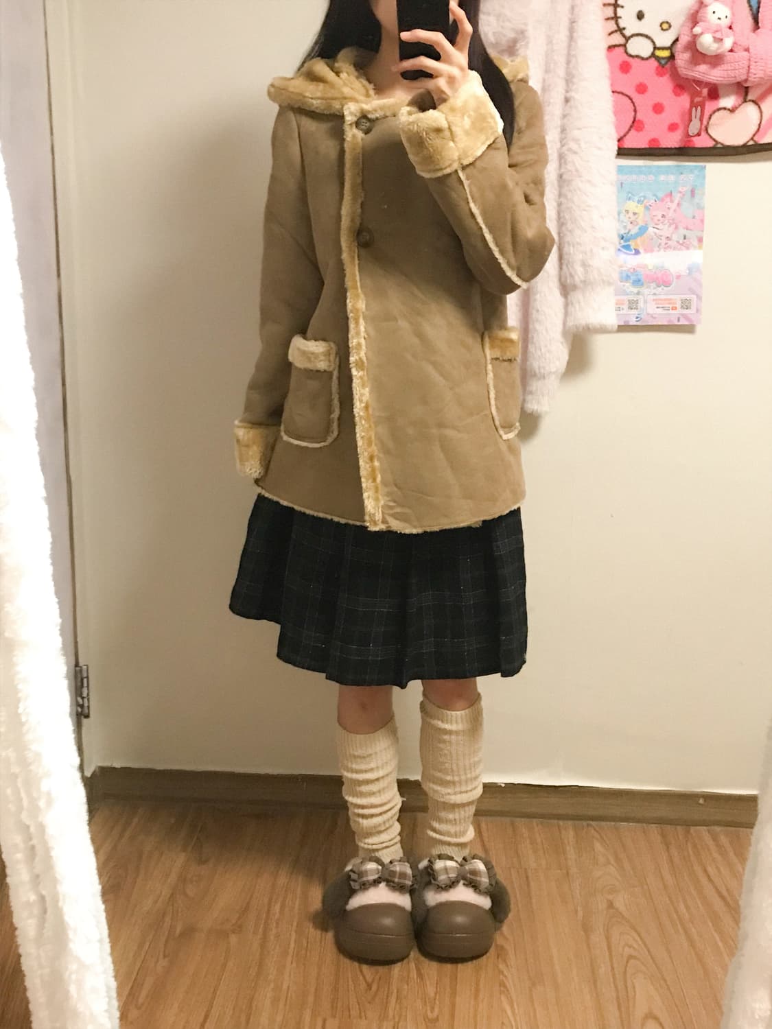 빈티지 라떼 퍼 무스탕 후드 코트 히메갸루 로걀 모리걸 사와코 아오이유우 상품이미지2