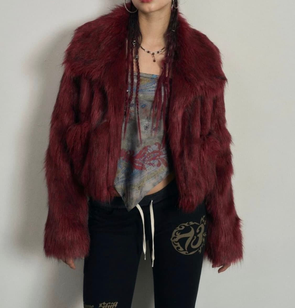 배디 Flecked Ash Fur Jacket Burgundy 상품이미지1