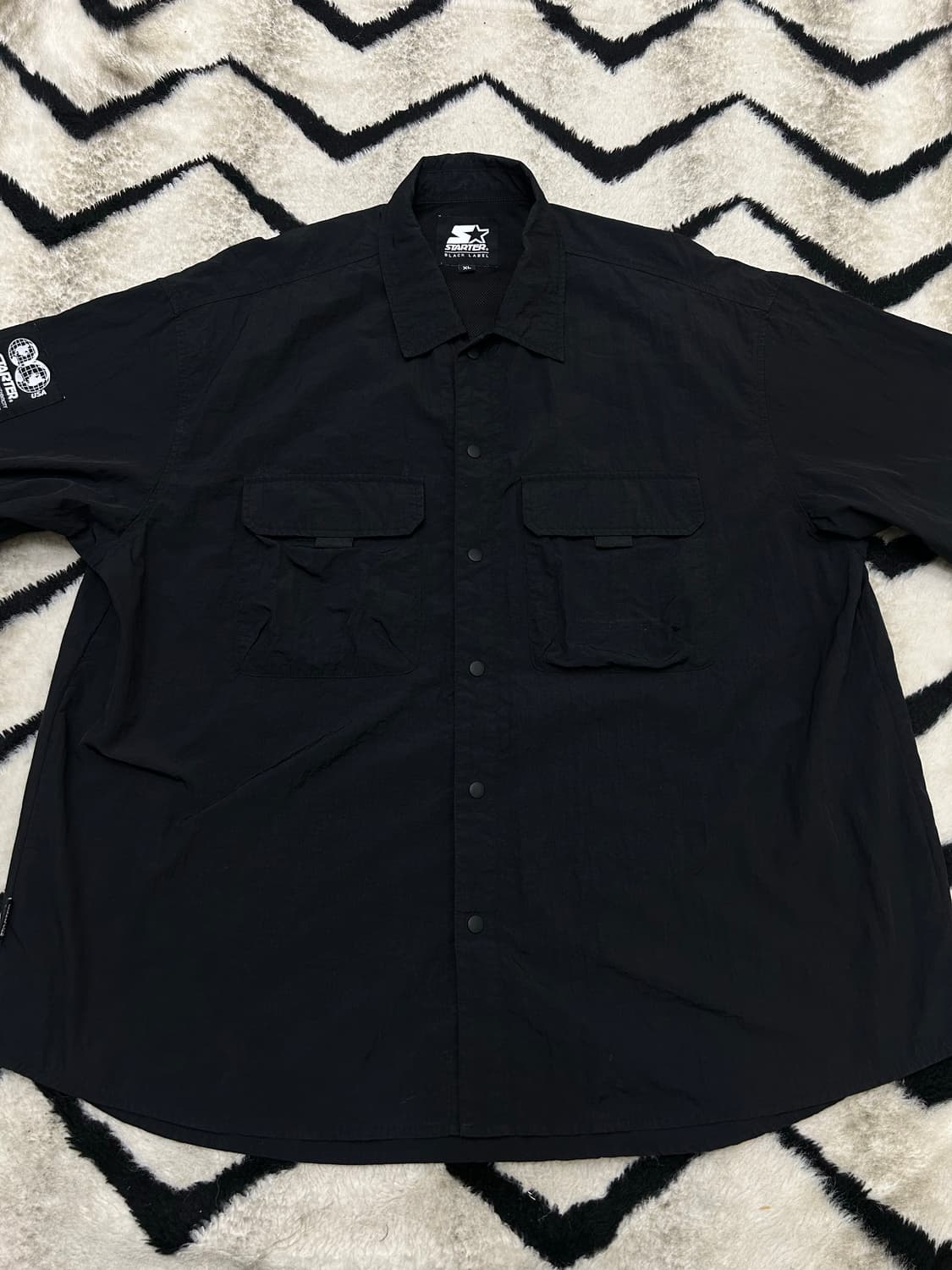 [XL]스타터 오버핏 나일론 투포켓 반팔 셔츠/블랙 상품이미지2