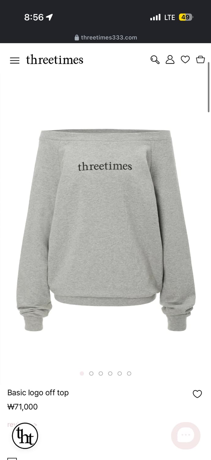 쓰리타임즈 로고 오프 탑 그레이 M 상품이미지1