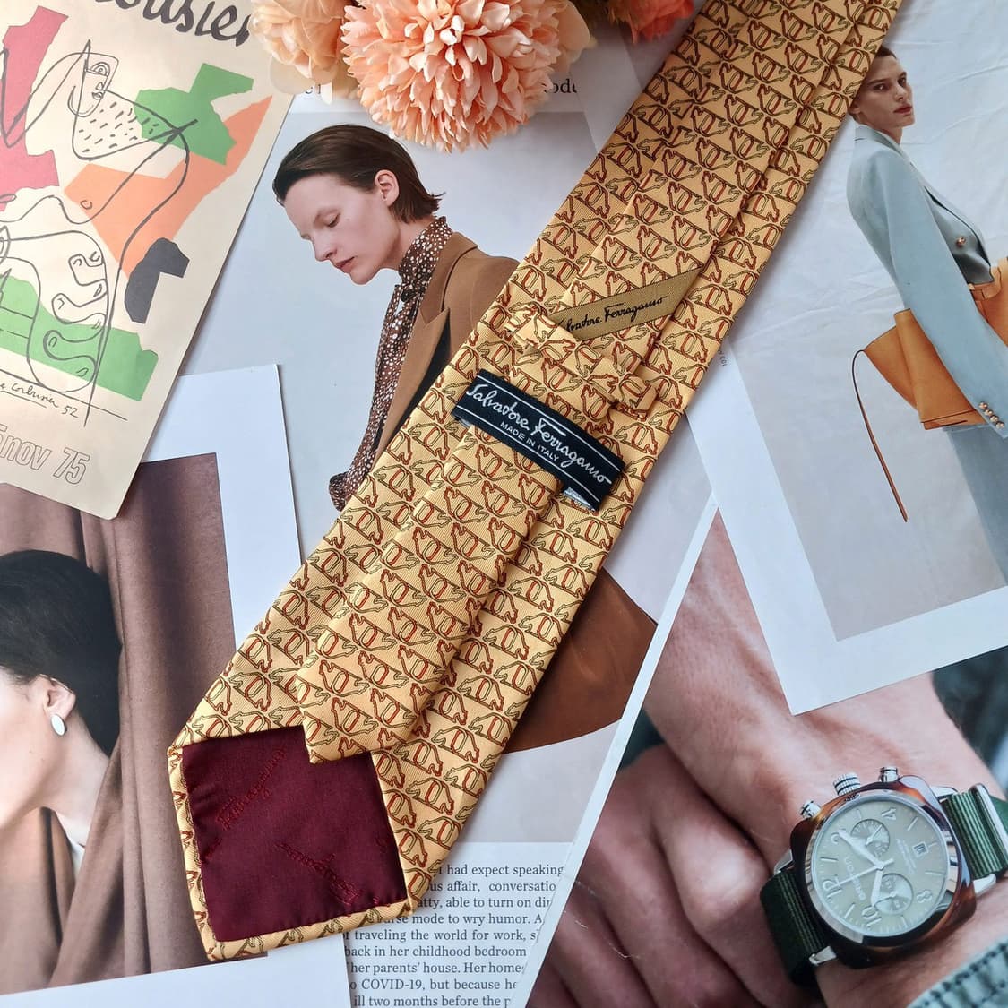 페라가모 실크 옐로우 간치니 넥타이 9.5cm A+~A등급 A19395
 상품이미지5