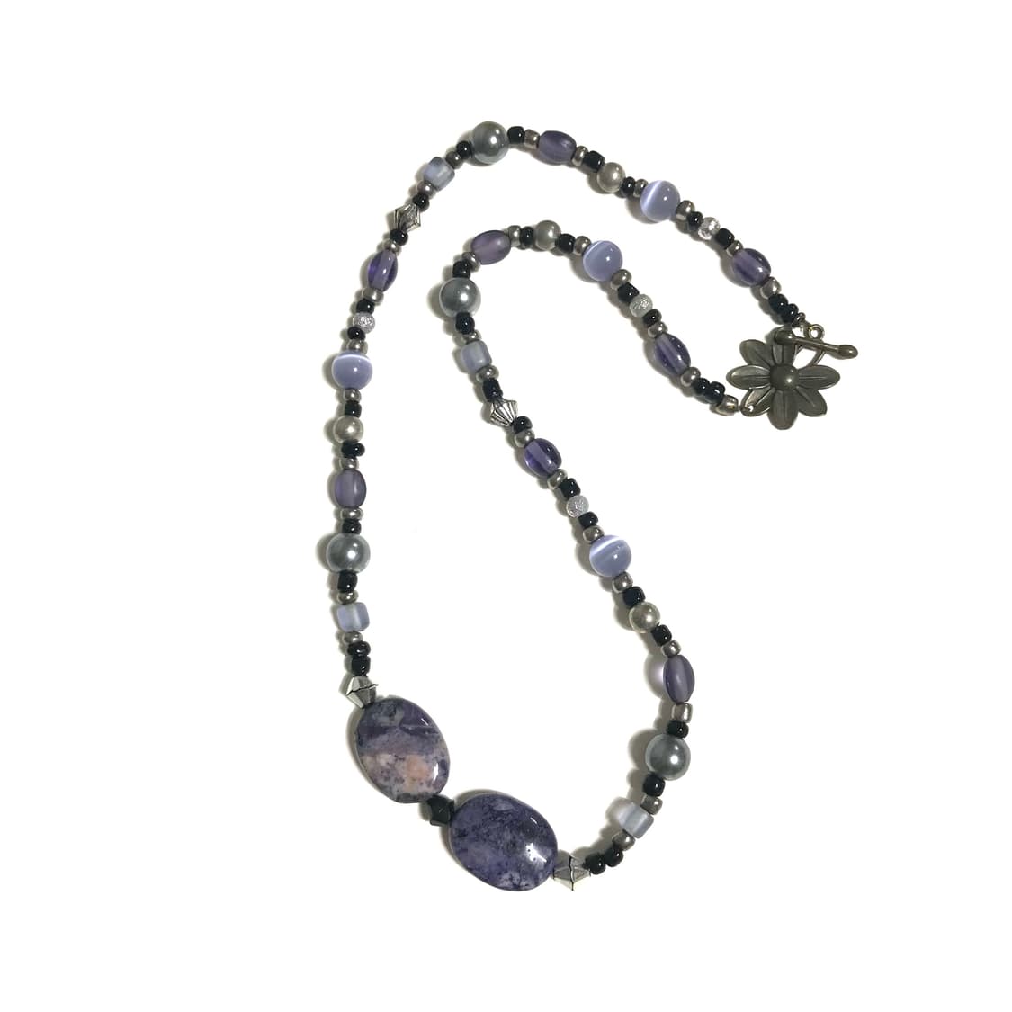 일본 빈티지 모리걸 하구미 자수정 원석 꽃 비즈 목걸이 갸루 y2k 상품이미지1