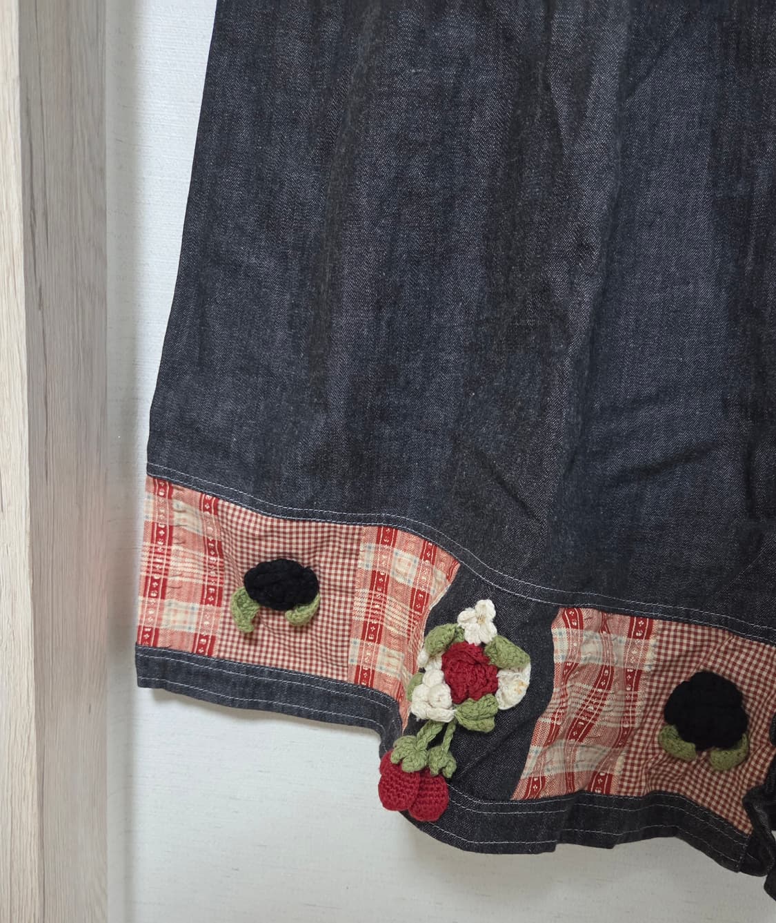 흑청 딸기 뜨개 롱 스커트(빈티지 모리) 상품이미지2