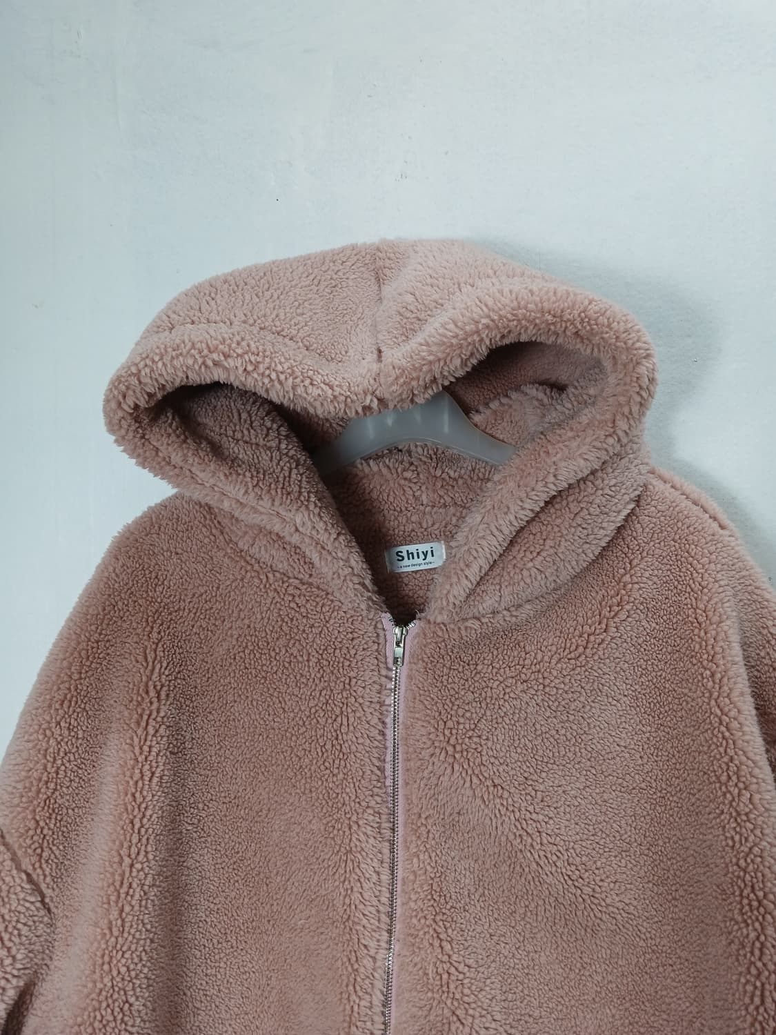 빅사이즈 Shiyi 뽀글이 후드집업 핑크 115-120 3XL 새제품 상품이미지4