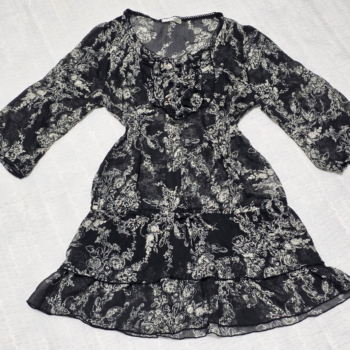 로사체리)일본빈티지 블랙모리걸 플라워 레이스 캉캉 시스루 레이어드원피스 상품이미지3