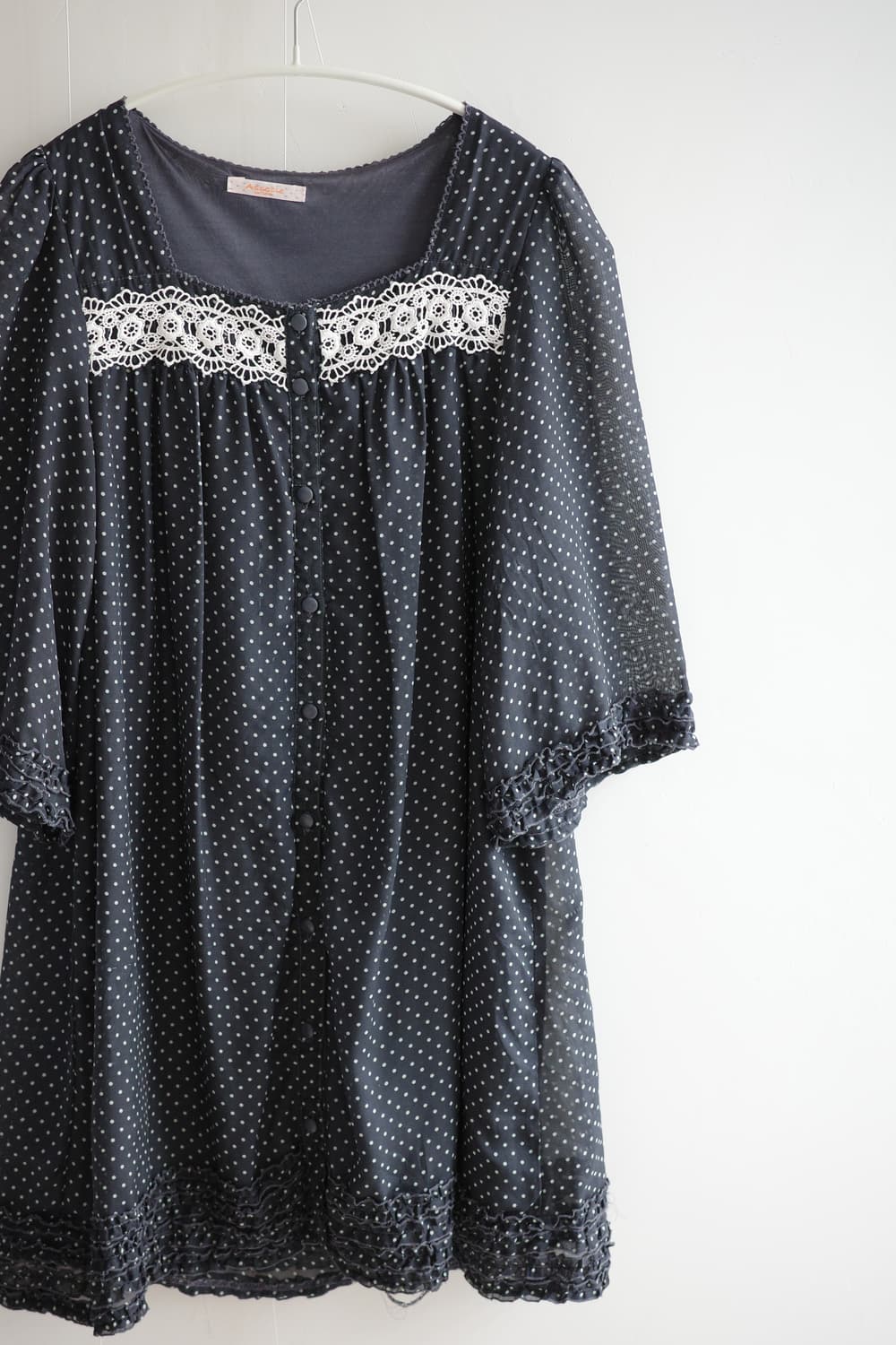 Black polka dot lace blouse 상품이미지3