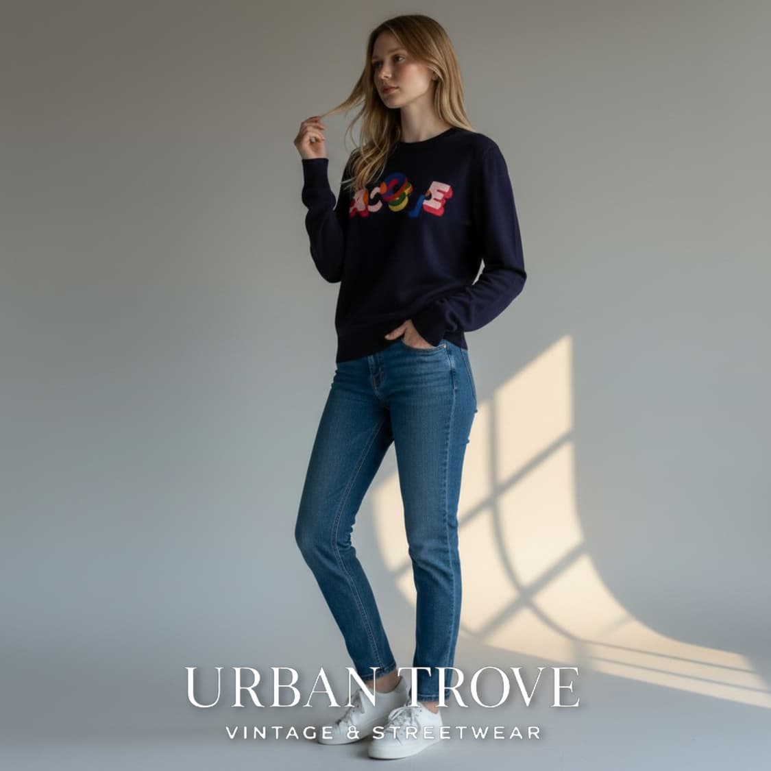 라코스테 여성 크루넥 니트 스웨터 네이비 S 감각적인 로고 상품이미지3