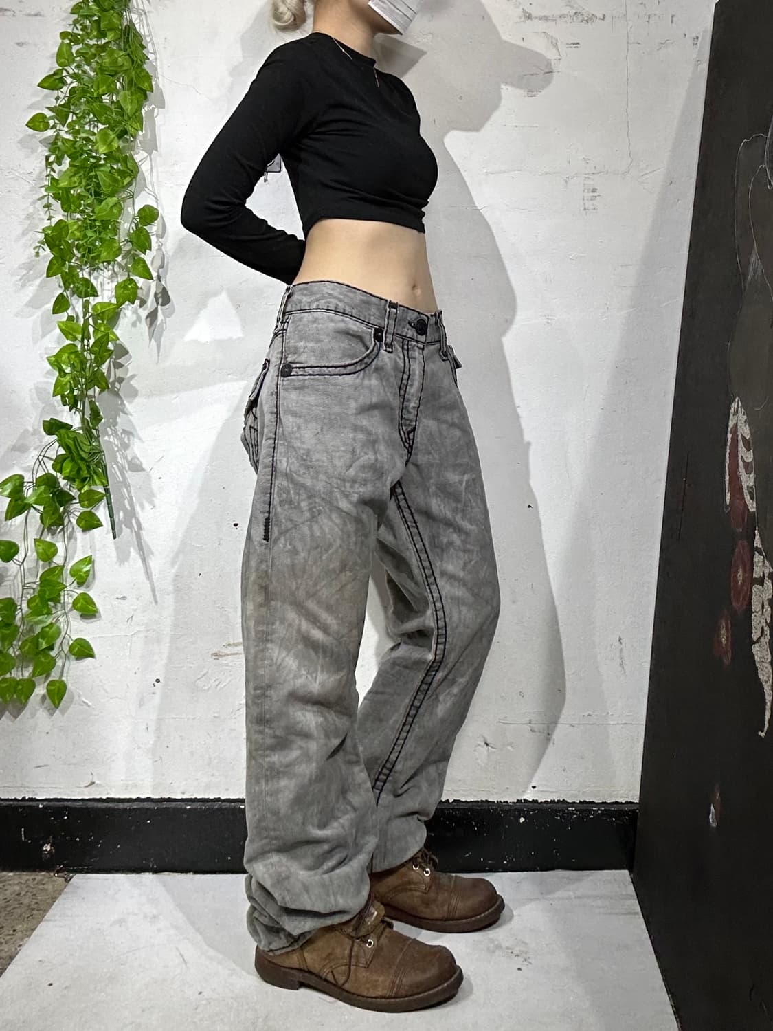 트루 릴리전 와이드 그레이 워싱 데님 힙합 팬츠 청바지 36 상품이미지2