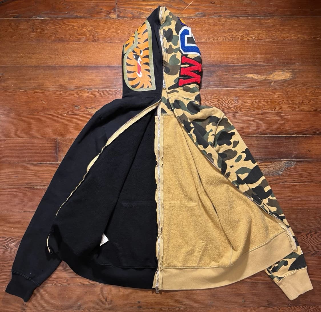 베이프 1st 카모 세퍼레이트 하프 카모 후드집업 황계 블랙 상품이미지5