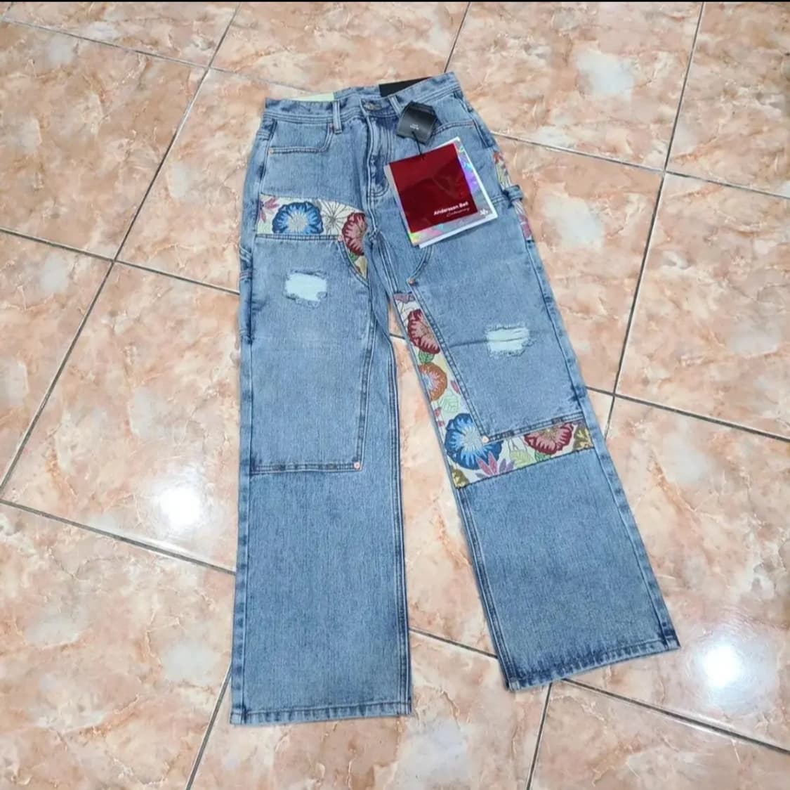 앤더슨벨 자카드 패치워크 더블니 카펜터 데님팬츠 상품이미지1