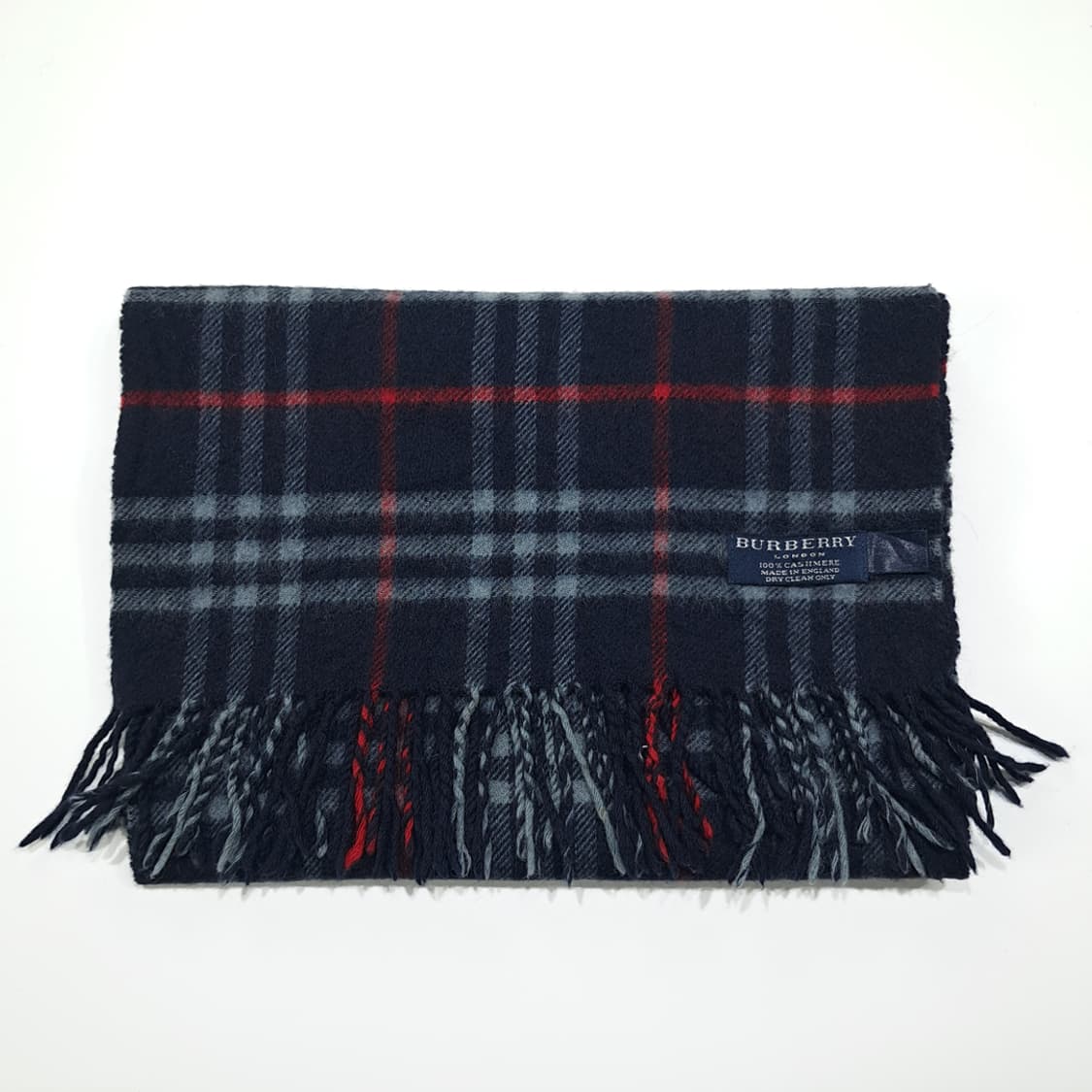 MX490 버버리 00s 영국판 캐시미어 체크 네이비 머플러 목도리 상품이미지8