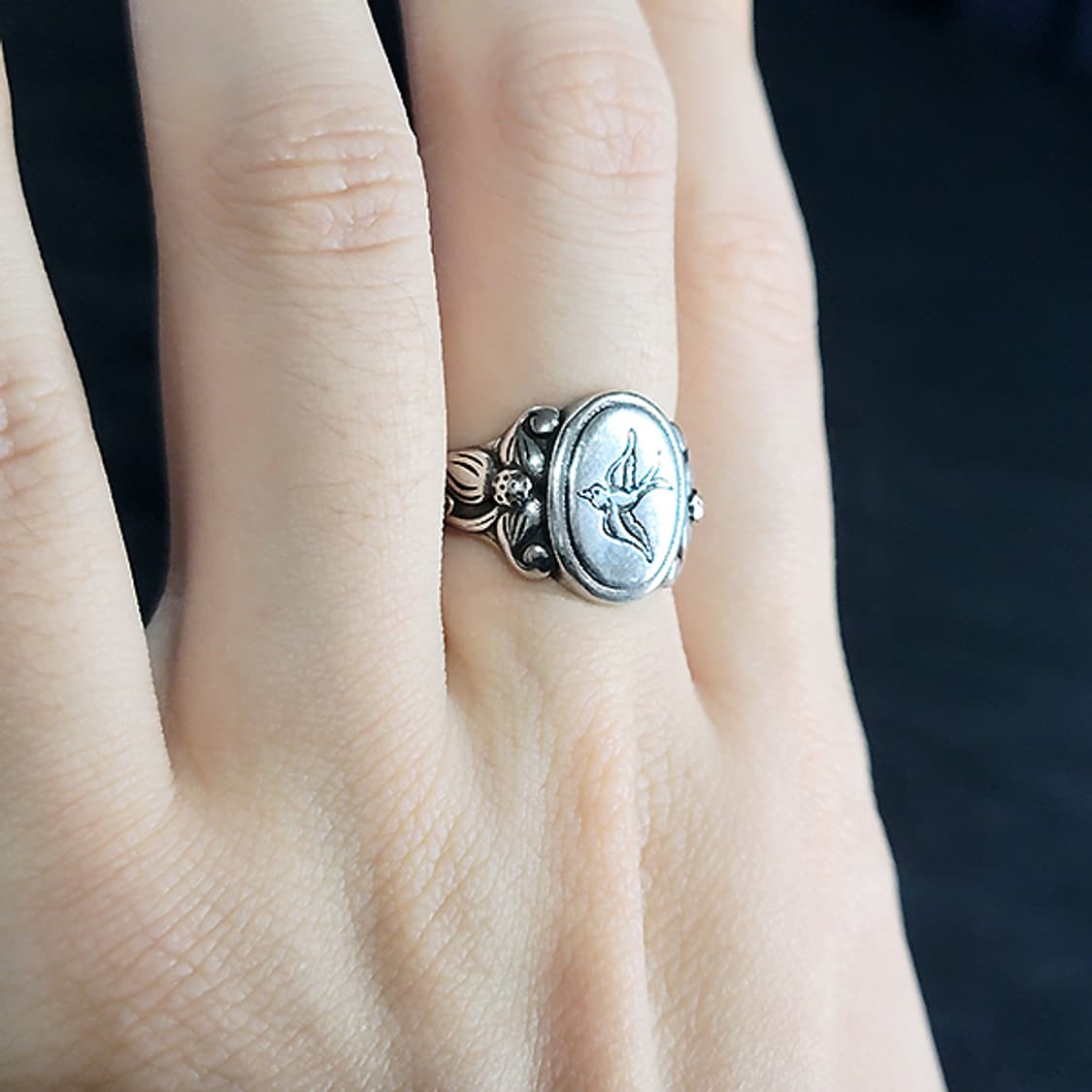 Sylfara 백동 남자 엔틱 빈티지 명품 꽃 제비 새 반지 상품이미지6