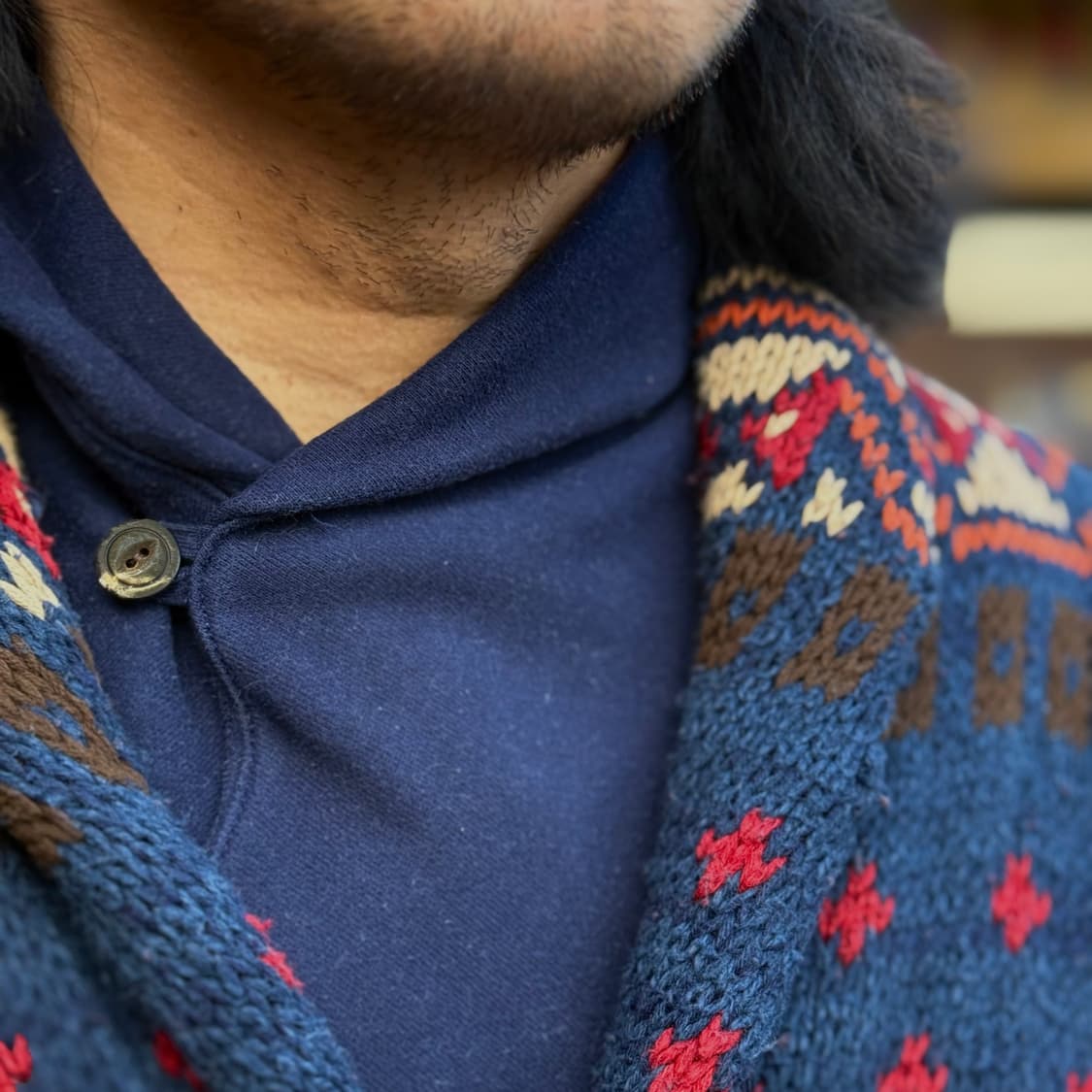 데님앤서플라이 노르딕 패턴 숄카라 가디건 S 상품이미지10