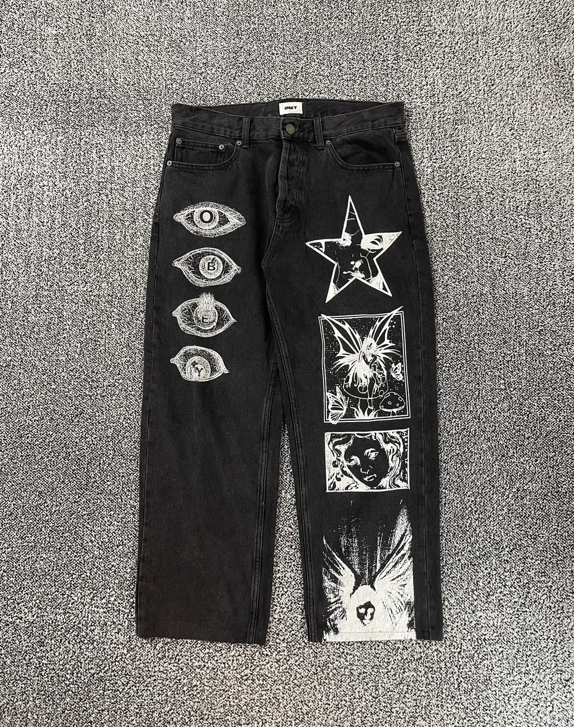 빈티지9. 오베이 Obey 하드워크 드림 데님 팬츠 흑청 청바지 프린팅 상품이미지1