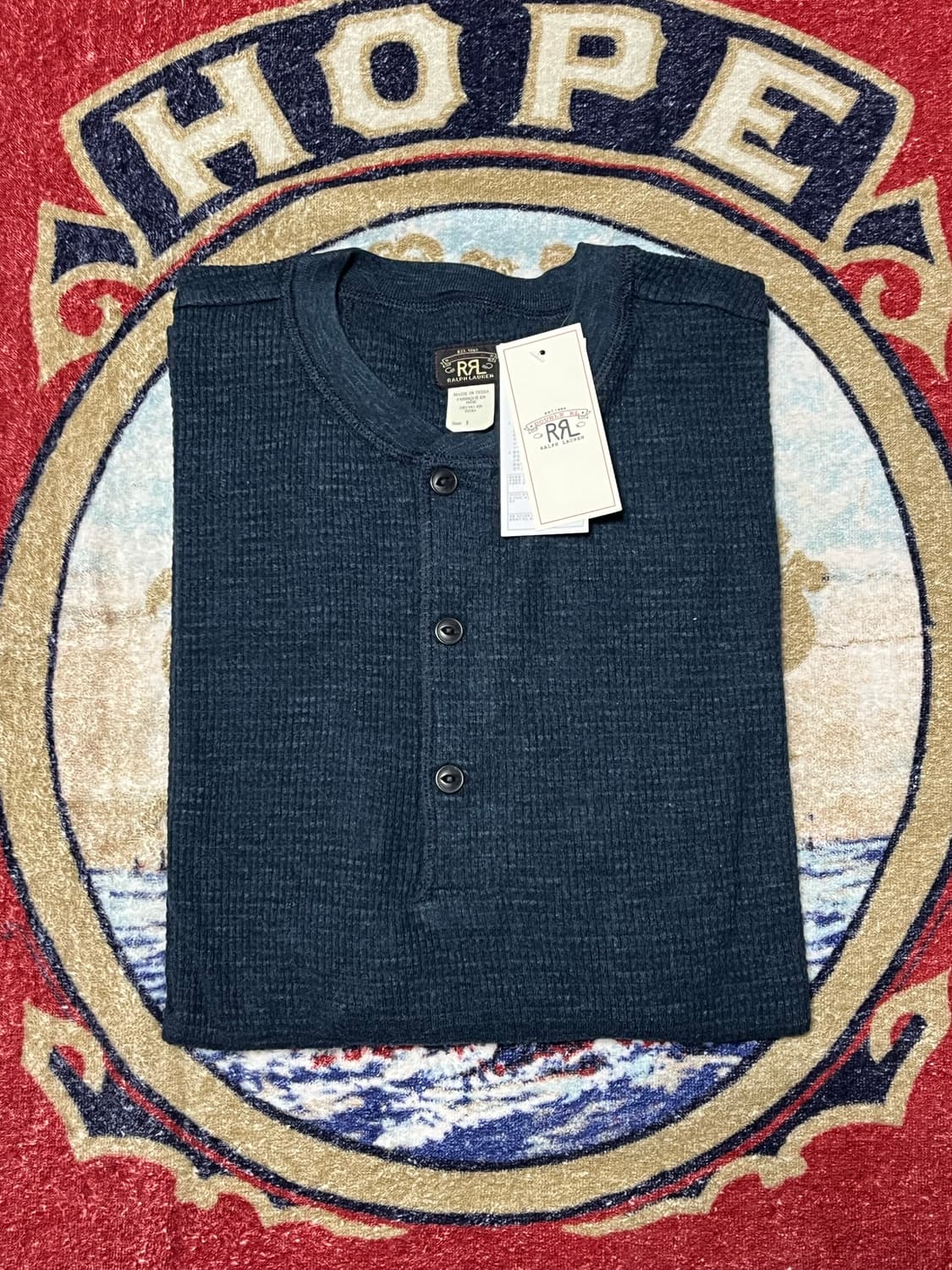 RRL 가먼트다이 와플 니트 헨리 (navy) 상품이미지1