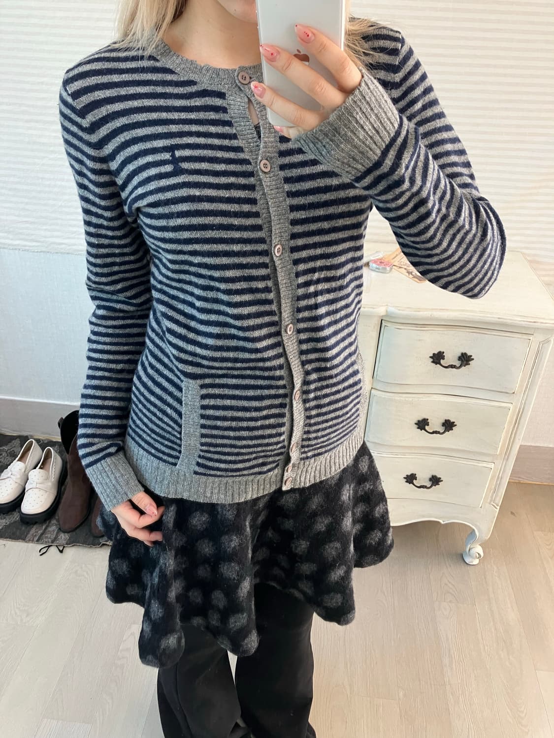 East boy 차콜 네이비 울 스트라이프 포켓 가디건  상품이미지3