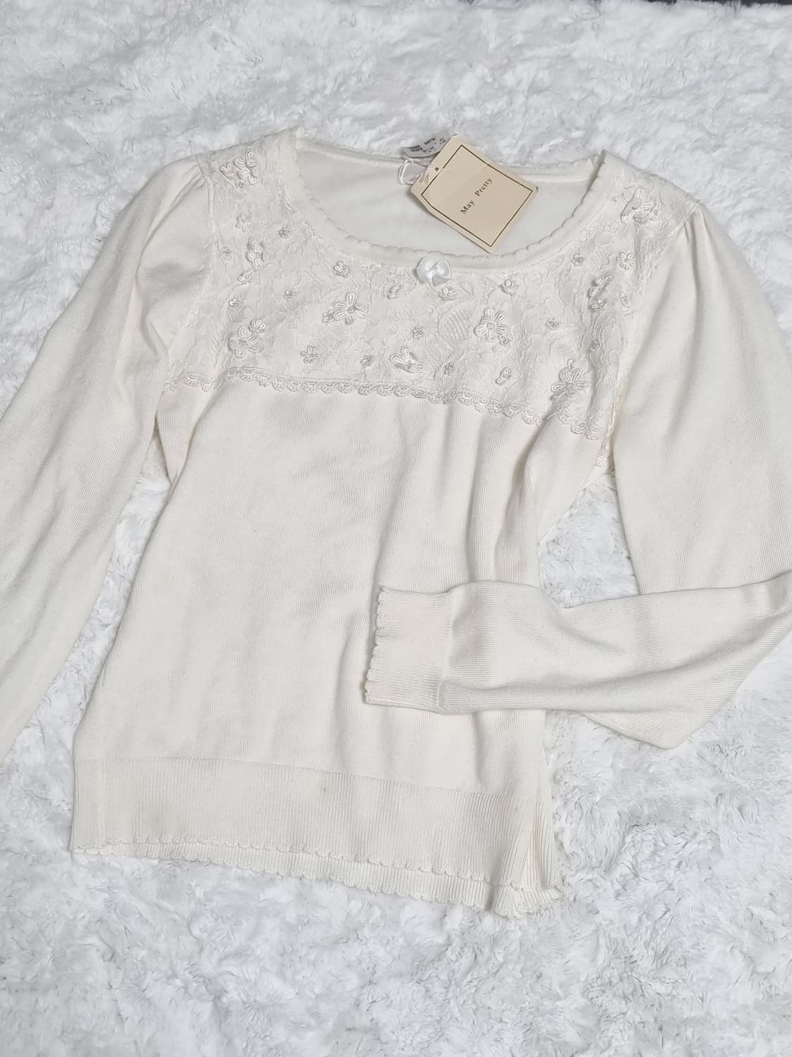 일본 빈티지 일브 아이보리 레이스 니트 상품이미지10