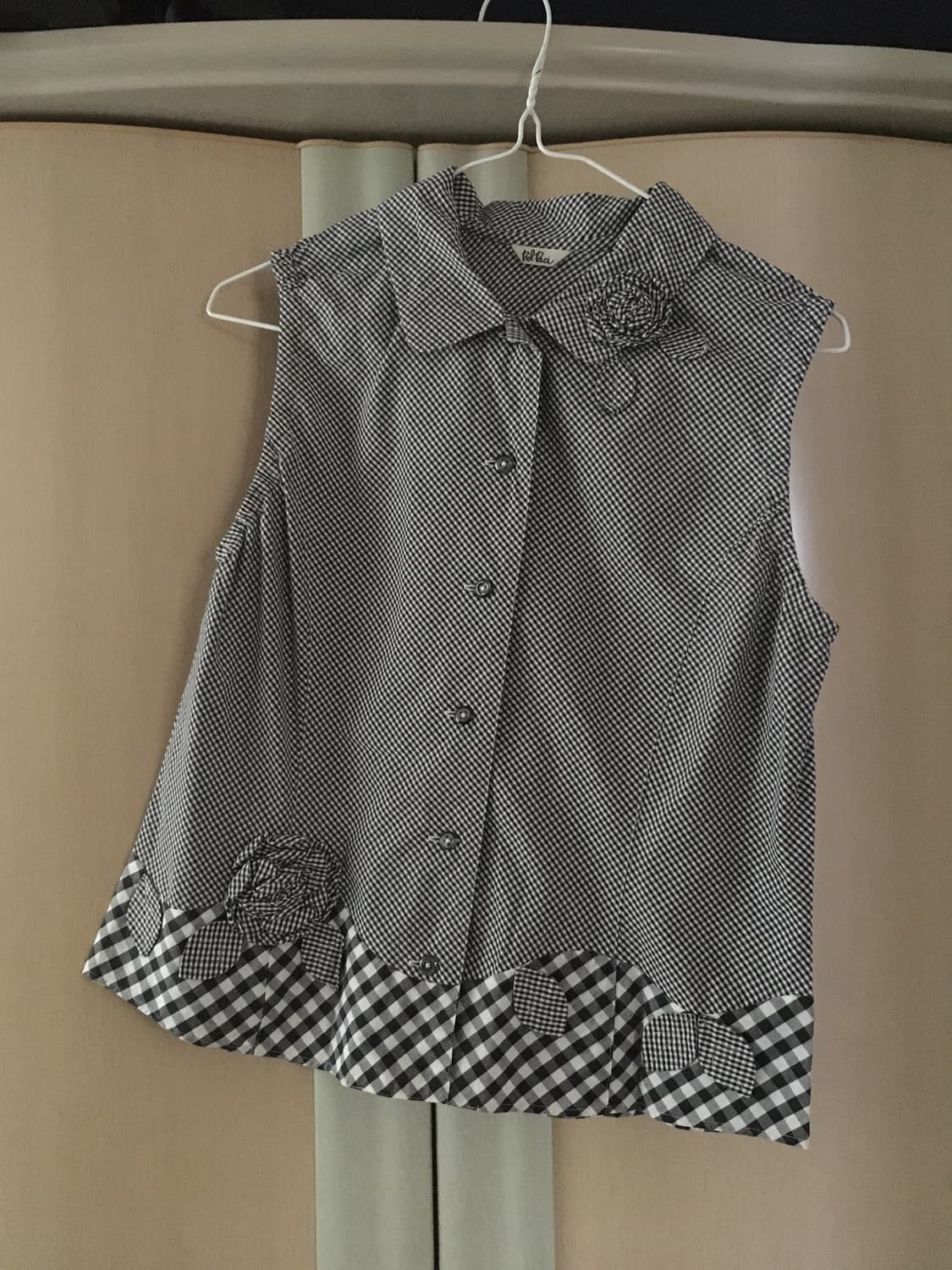 빈티지 꽃 체크 민소매 블라우스 베스트 상품이미지1