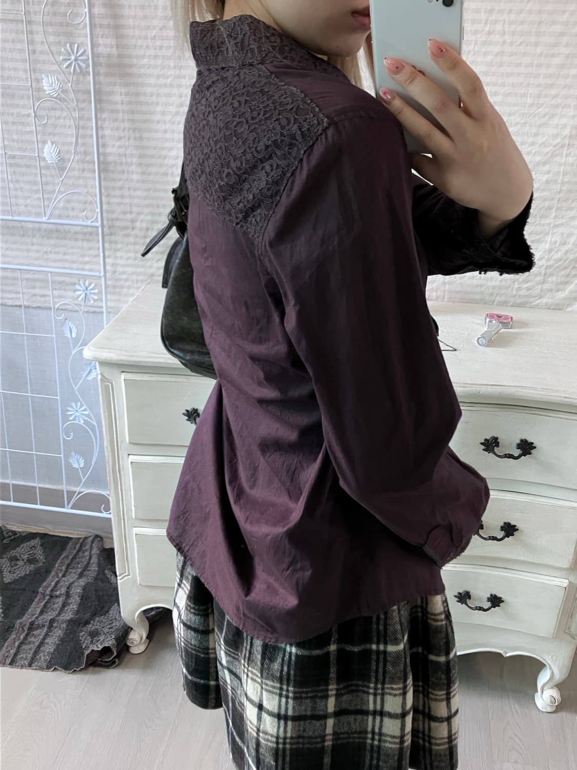 jpn vintage 딥 퍼플 앤티크 레이스 핀턱 셔츠 상품이미지2