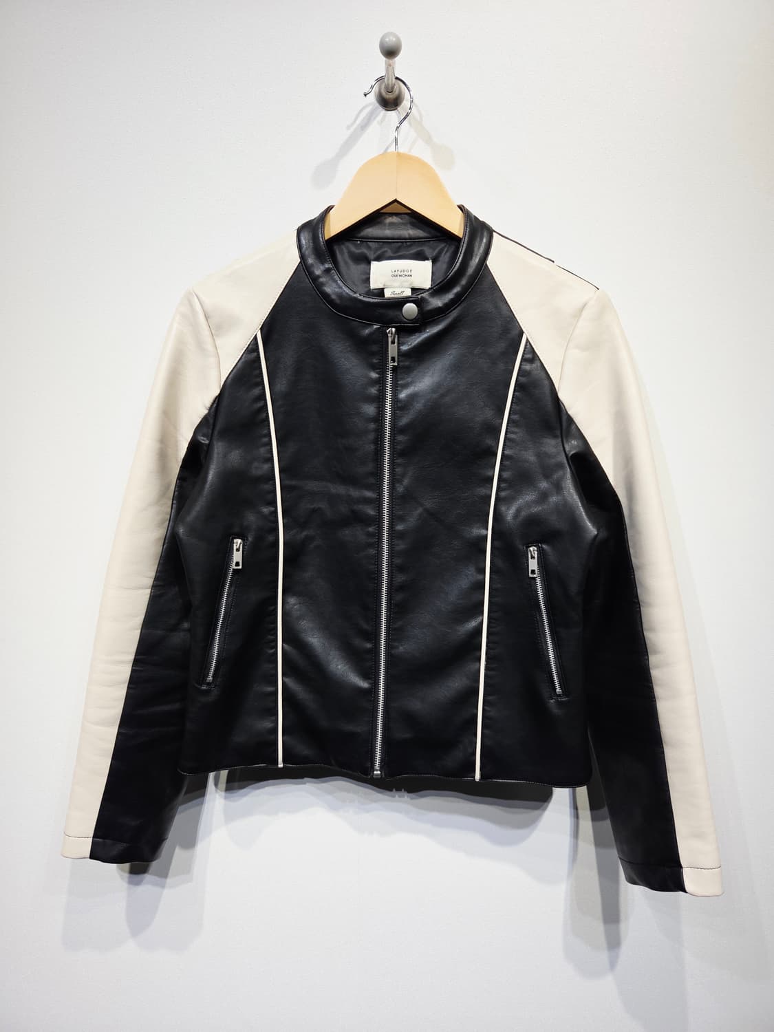 LAFUDGE OUR WOMAN 투톤 리얼레더 라이더 자켓 상품이미지2