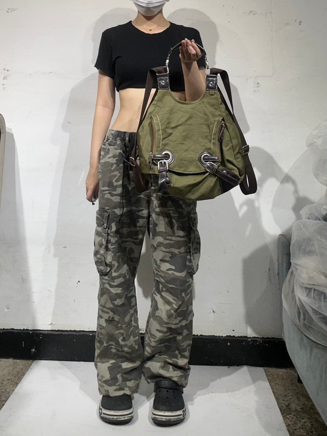 일본 빈티지 올리브 카키 키치 미니 백팩 가방  상품이미지2