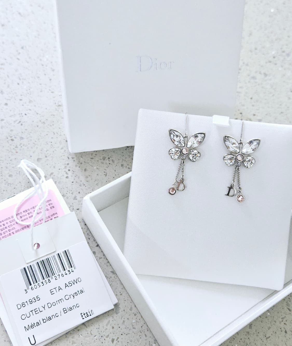 디올 나비 드롭 귀걸이 핑크 크리스탈 (정품/풀구성) 상품이미지4