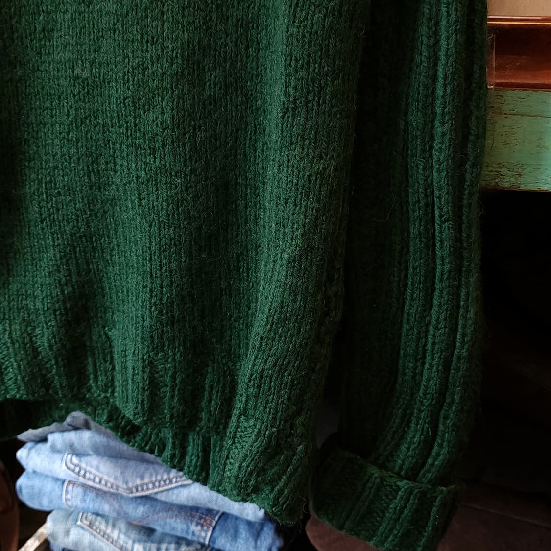 90s 프렌치 핸드메이드 울 가디건 스웨터 케이블 패턴 포레스트 그린 상품이미지8