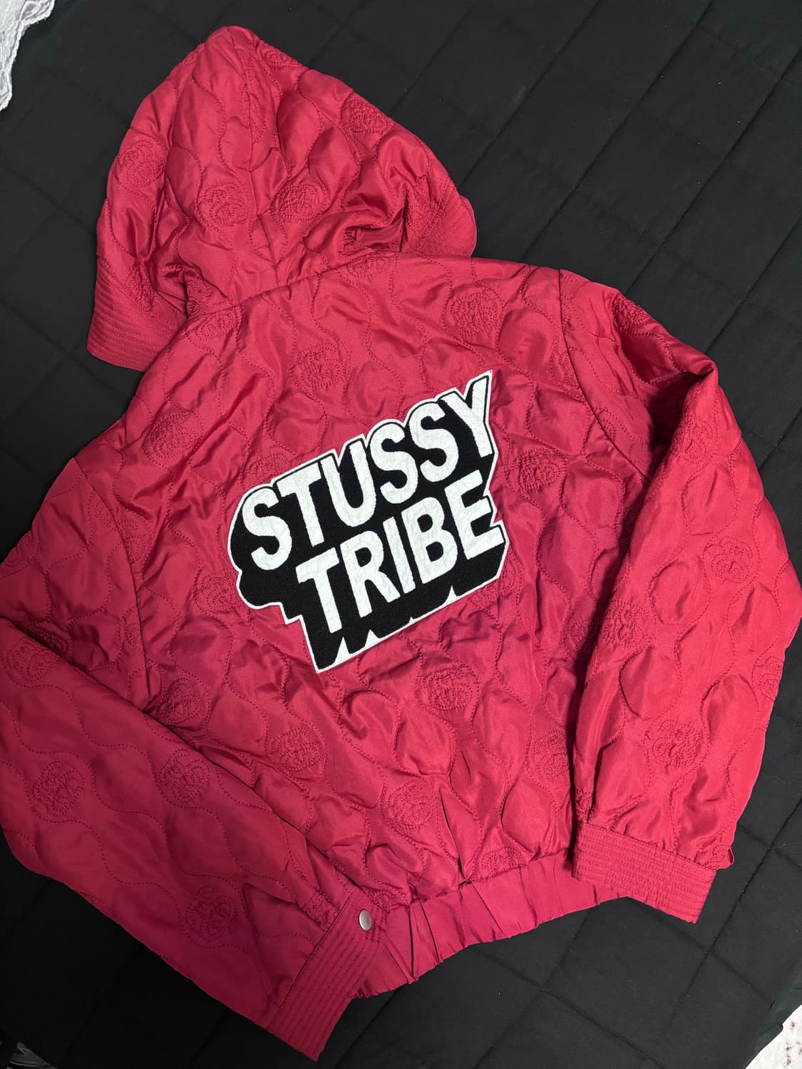 스투시 트라이브 레드 자수패턴 후드패딩 S 상품이미지1