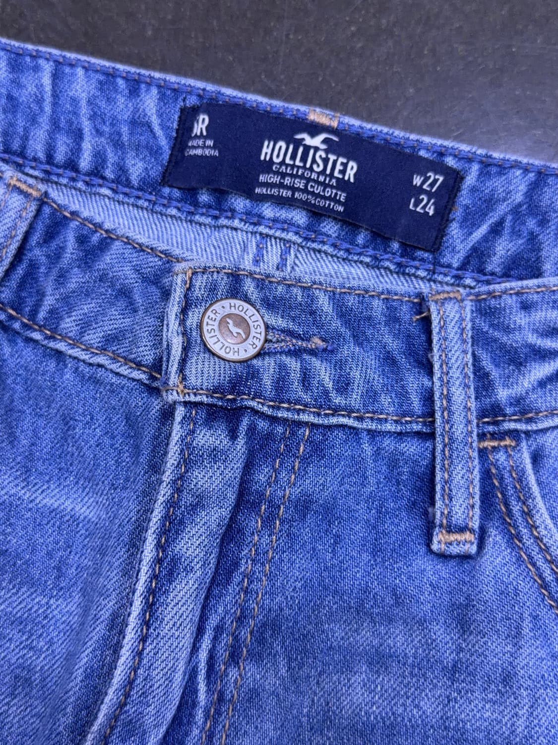 홀리스터 하이라이즈 큐롯 중청 워싱 데님팬츠 27 상품이미지8