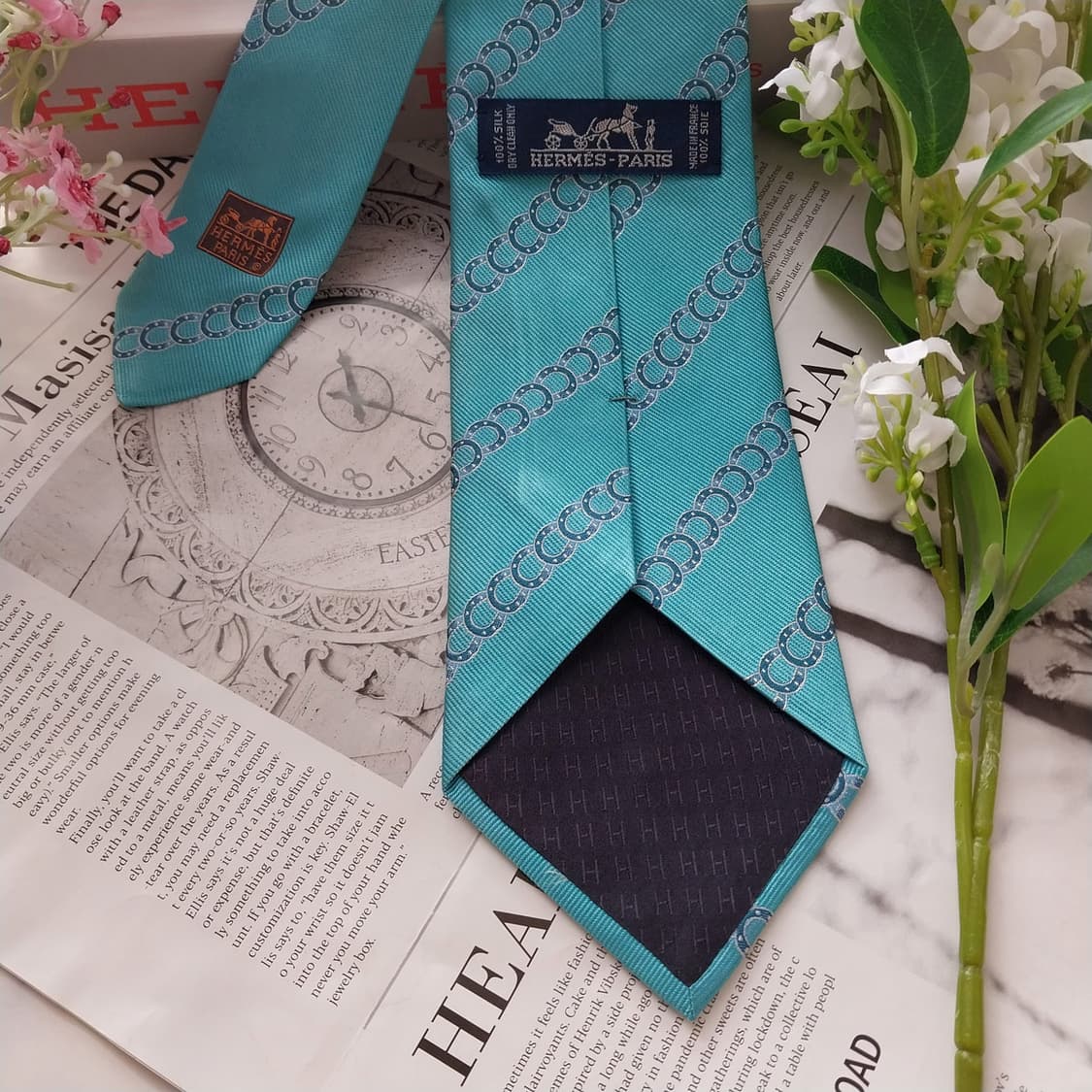 에르메스 실크 스카이블루 말굽 패턴 넥타이 9.1cm A+등급 K1709 상품이미지9