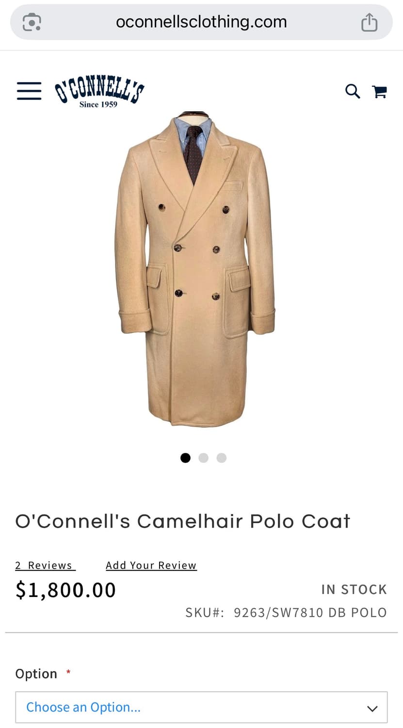 OConnells 카멜헤어 폴로코트(얼스터) 42R사이즈 사우스윅 상품이미지4